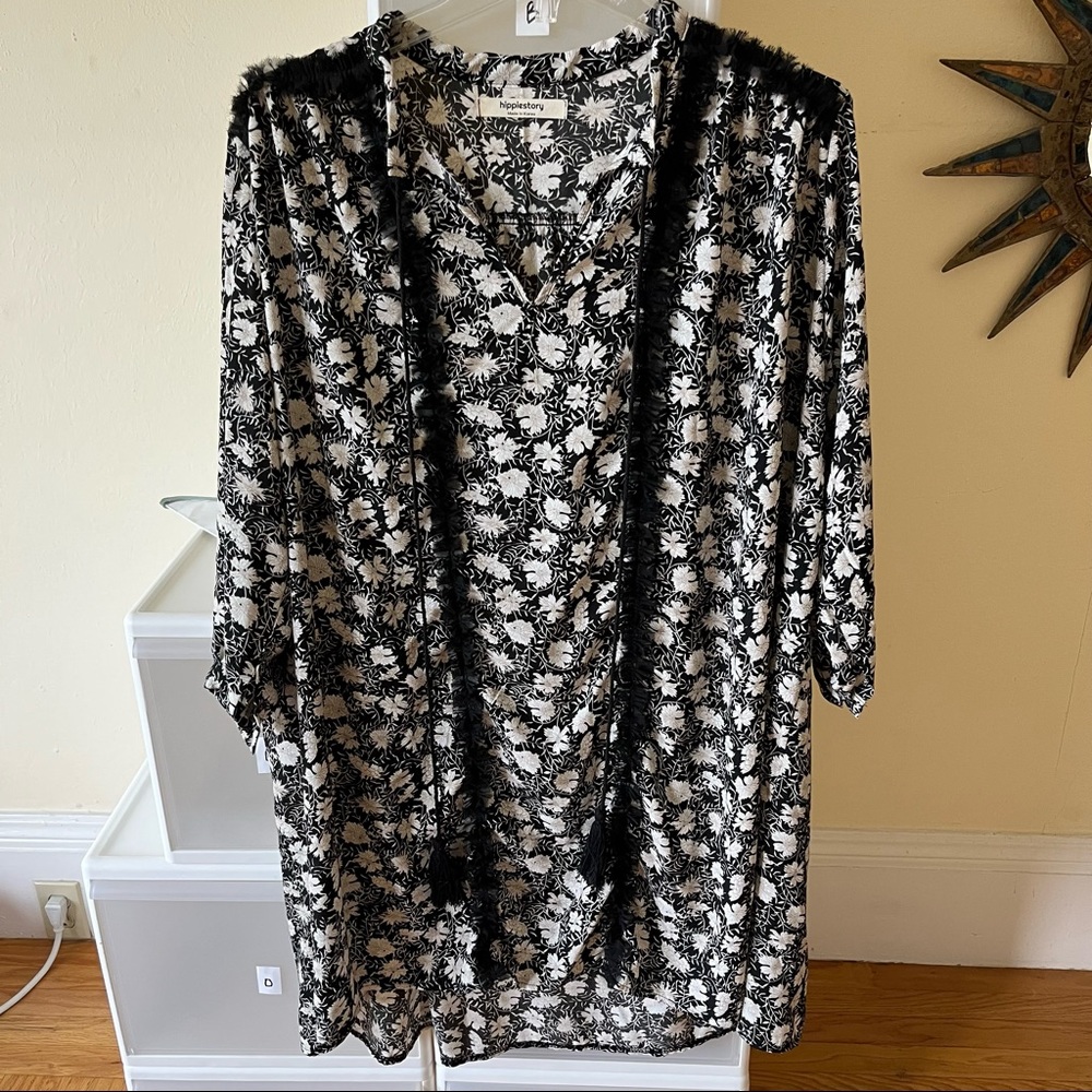 K-fashion Oversized Tunic with Tassels and Tulle Ruffle Detail